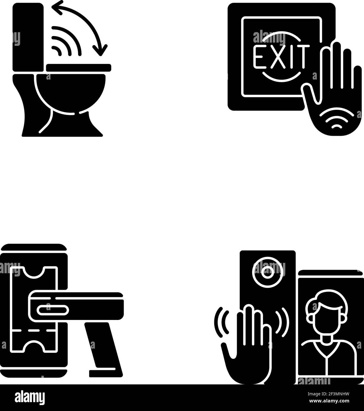 Contactless technology black glyph icons set on white space Stock ...