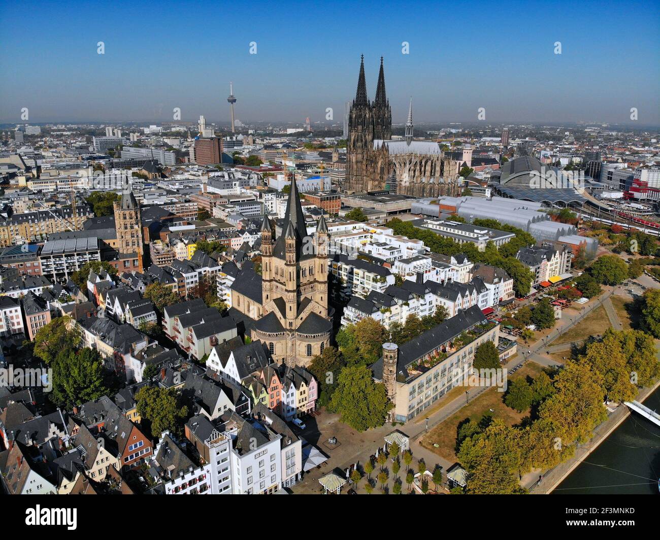 Cologne city, Germany. Aerial view of Innenstadt part of Altstadt district, Cologne city. Stock Photo