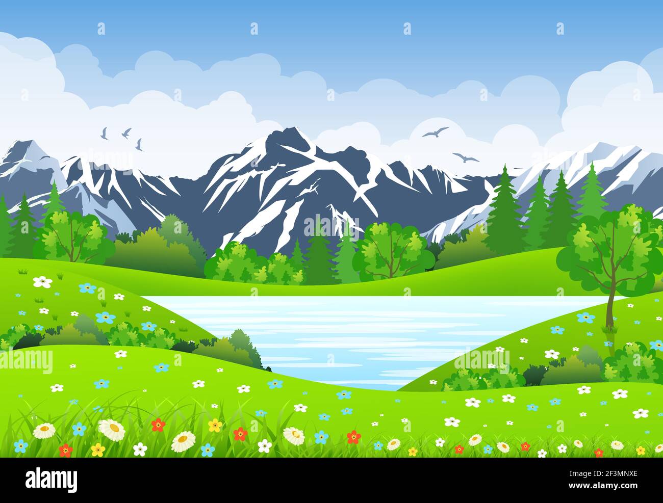 Summer landscape with meadows and mountains Stock Vector Image & Art ...
