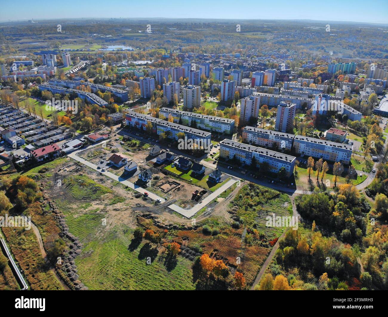 Bytom city aerial view. Upper Silesia region in Poland. Szombierki district, Bytom. Stock Photo