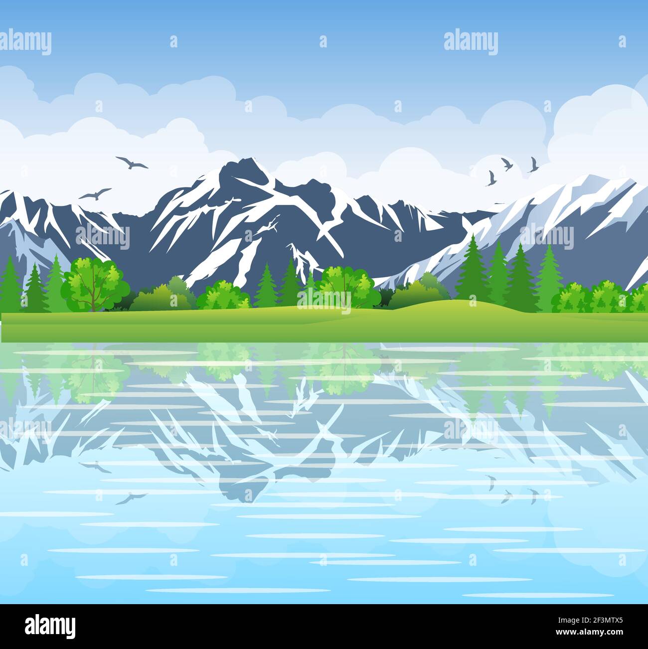 Summer landscape with meadows and mountains Stock Vector Image & Art ...