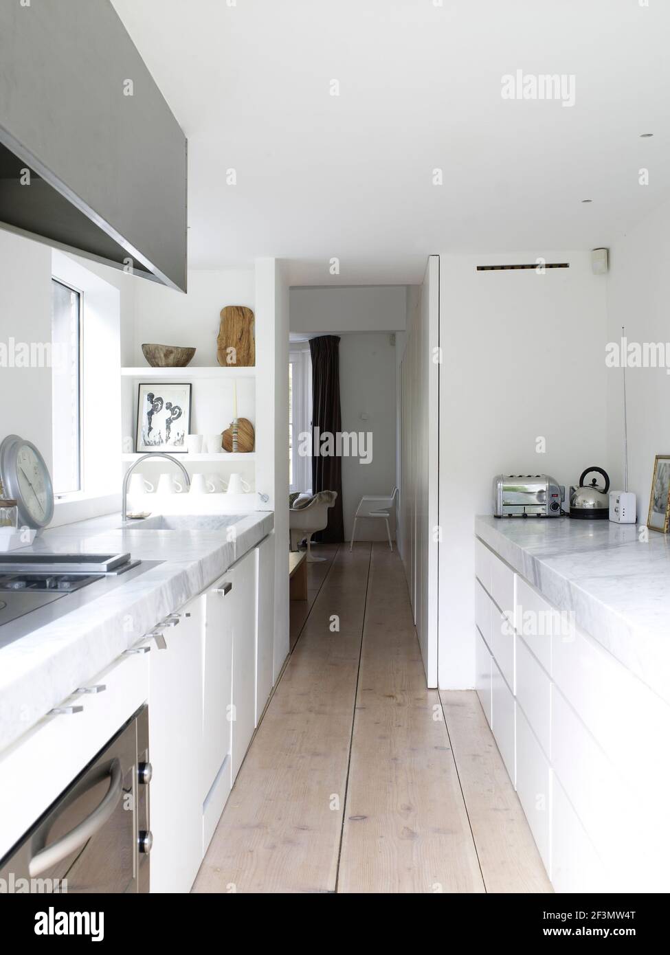 Galley Kitchen In Uk Home Stock Photo Alamy