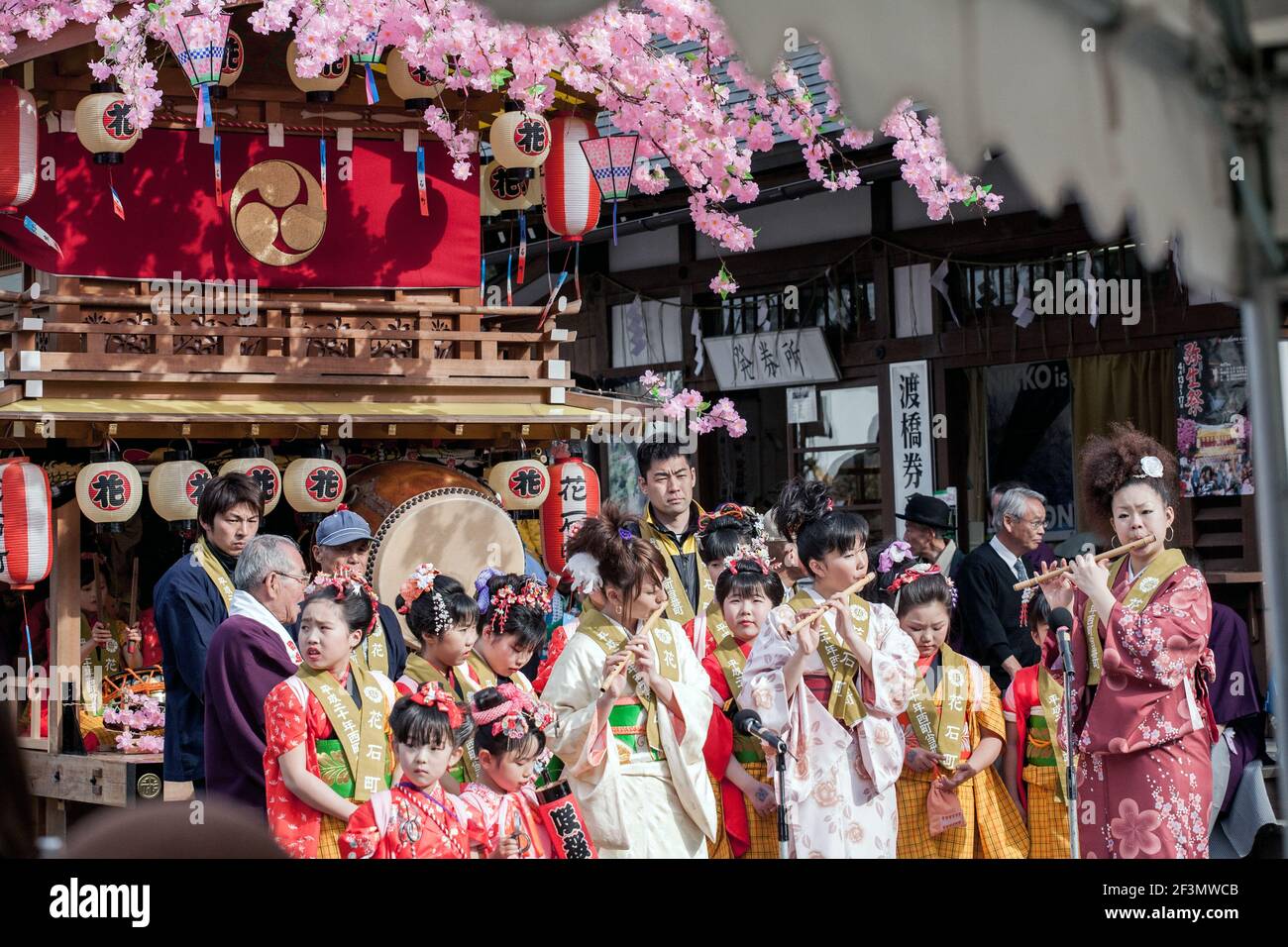 Young Japanese Females Wearing Kimonos Play Flutes Performing At The Annual Yayoi Matsuri To 4648