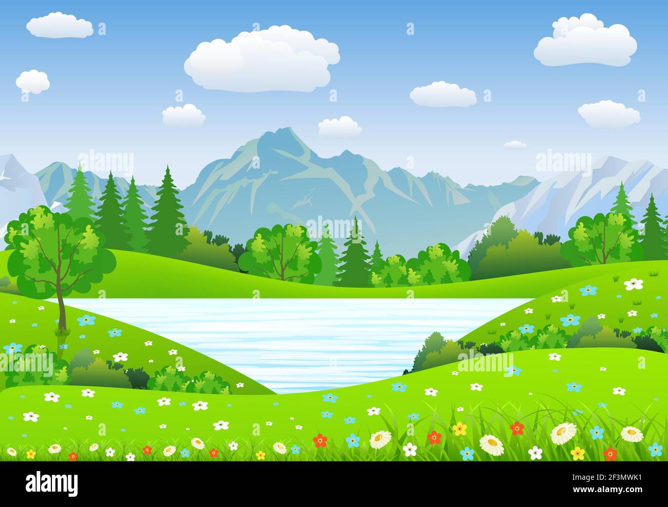 Summer landscape with meadows and mountains Stock Vector Image & Art ...