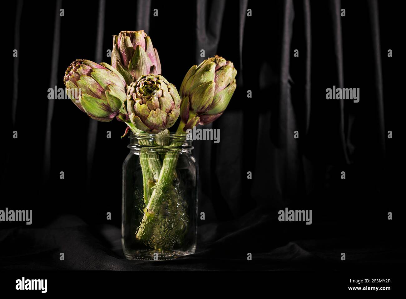 Artichokes like flowers on black background Stock Photo