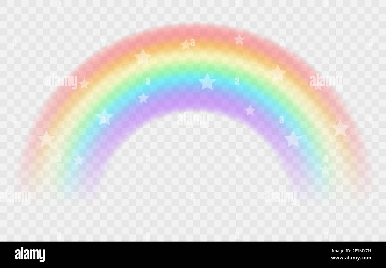 Transparent rainbow with stars. Vector illustration. Realistic raibow on transparent background. Stock Vector