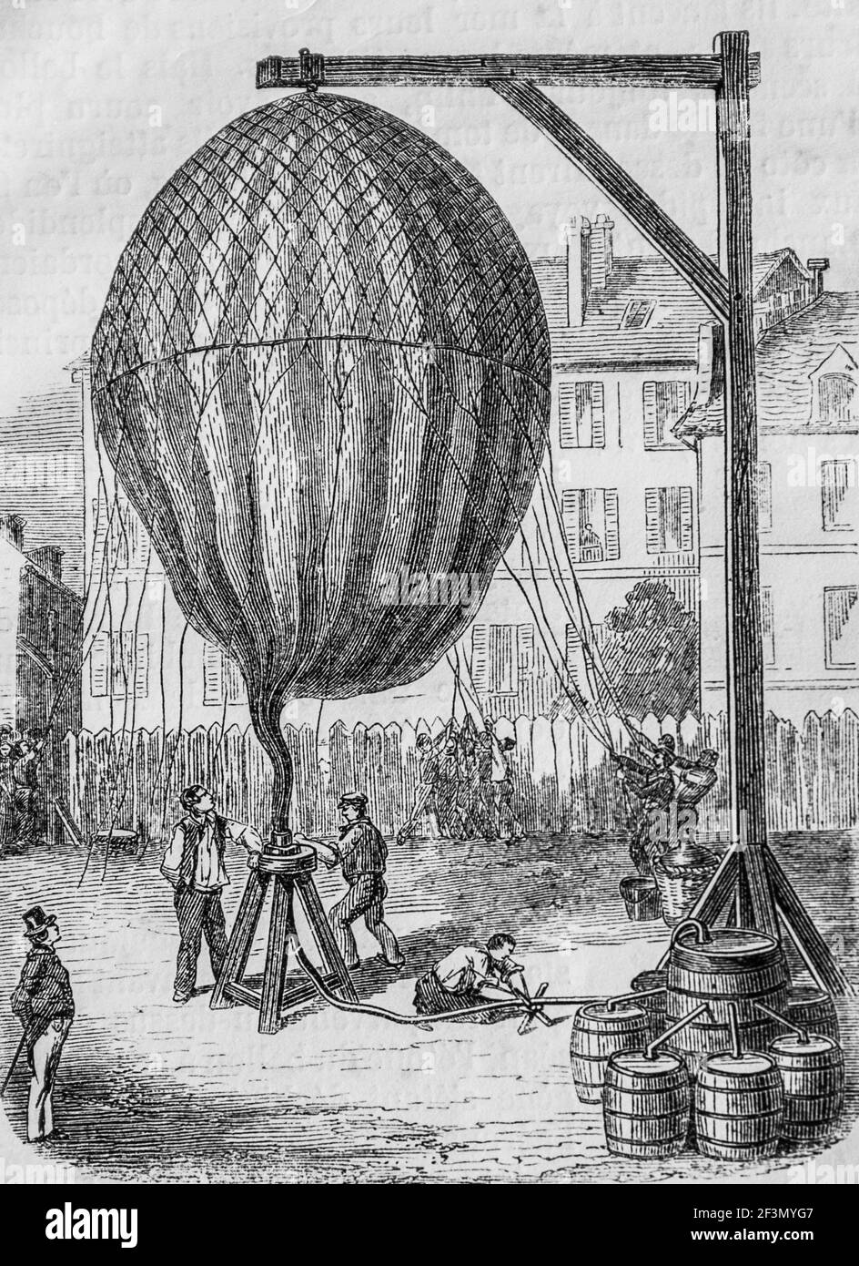 remplissage d'un ballon a gaz hydrogene, les grandes inventions par louis  figuier,editeur hachette, 1865 Stock Photo - Alamy