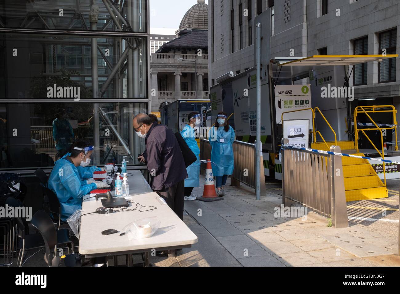 Hong Kong, Hong Kong. 17th Mar, 2021. Medical workers wearing personal