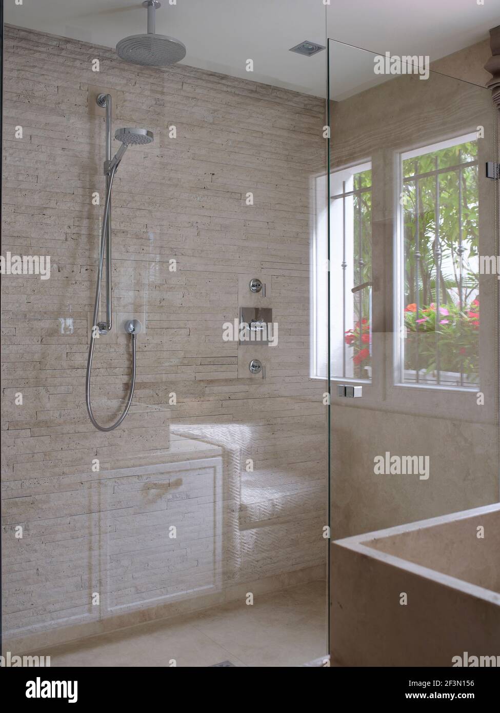 Shower area in bathroom in French home Stock Photo Alamy