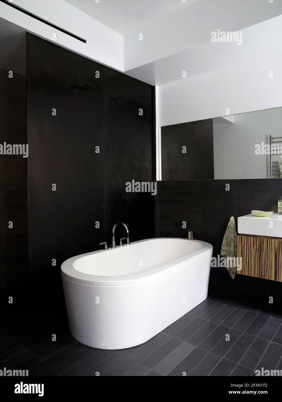 Freestanding bathtub in bathroom of USA home Stock Photo Alamy