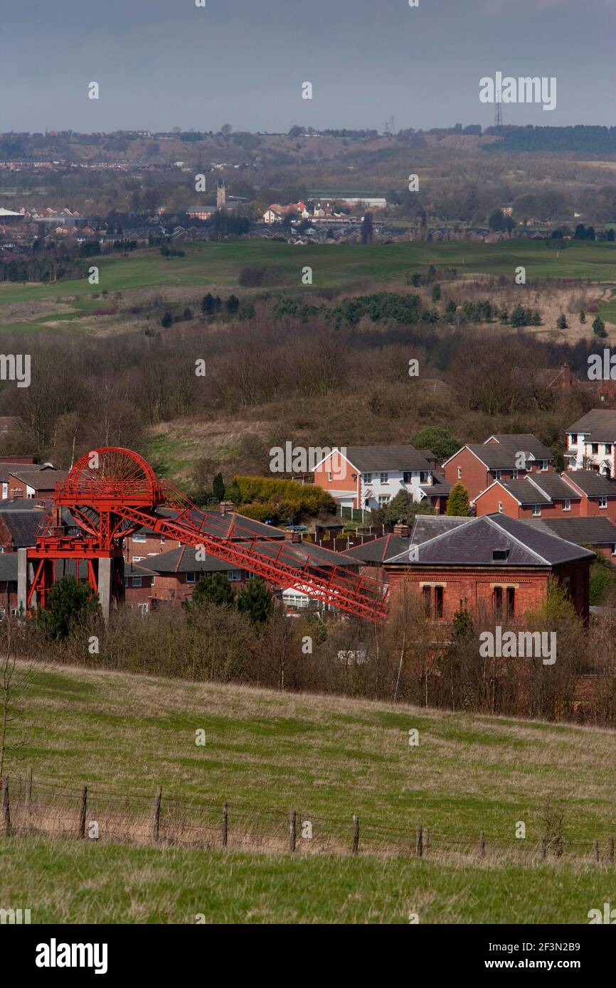 Overview of the headstocks at the former Bestwood Colliery site in the Nottinghamshire countryside, UK Stock Photo