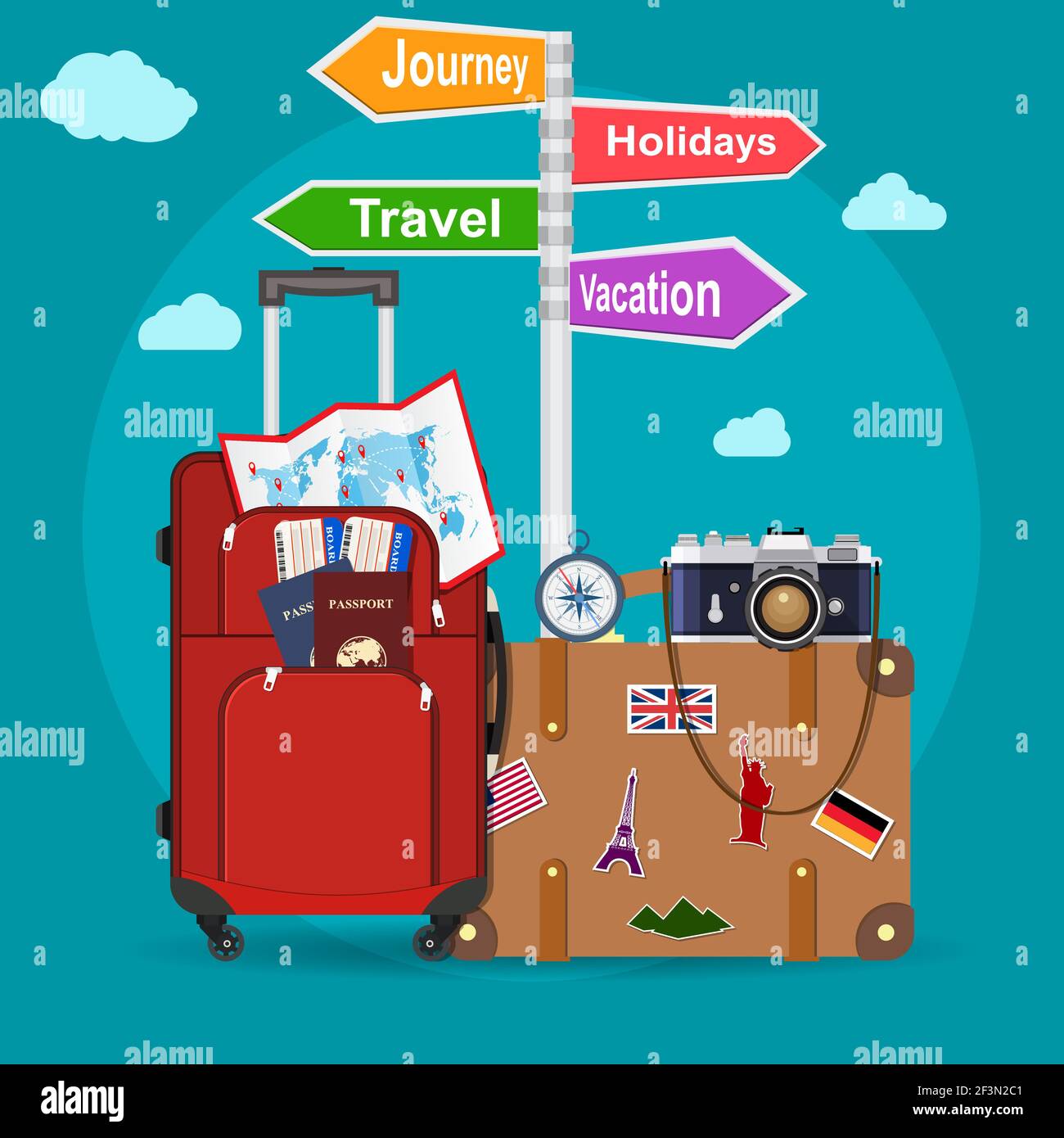 Airplane flying above tourists luggage Stock Vector Image & Art Alamy