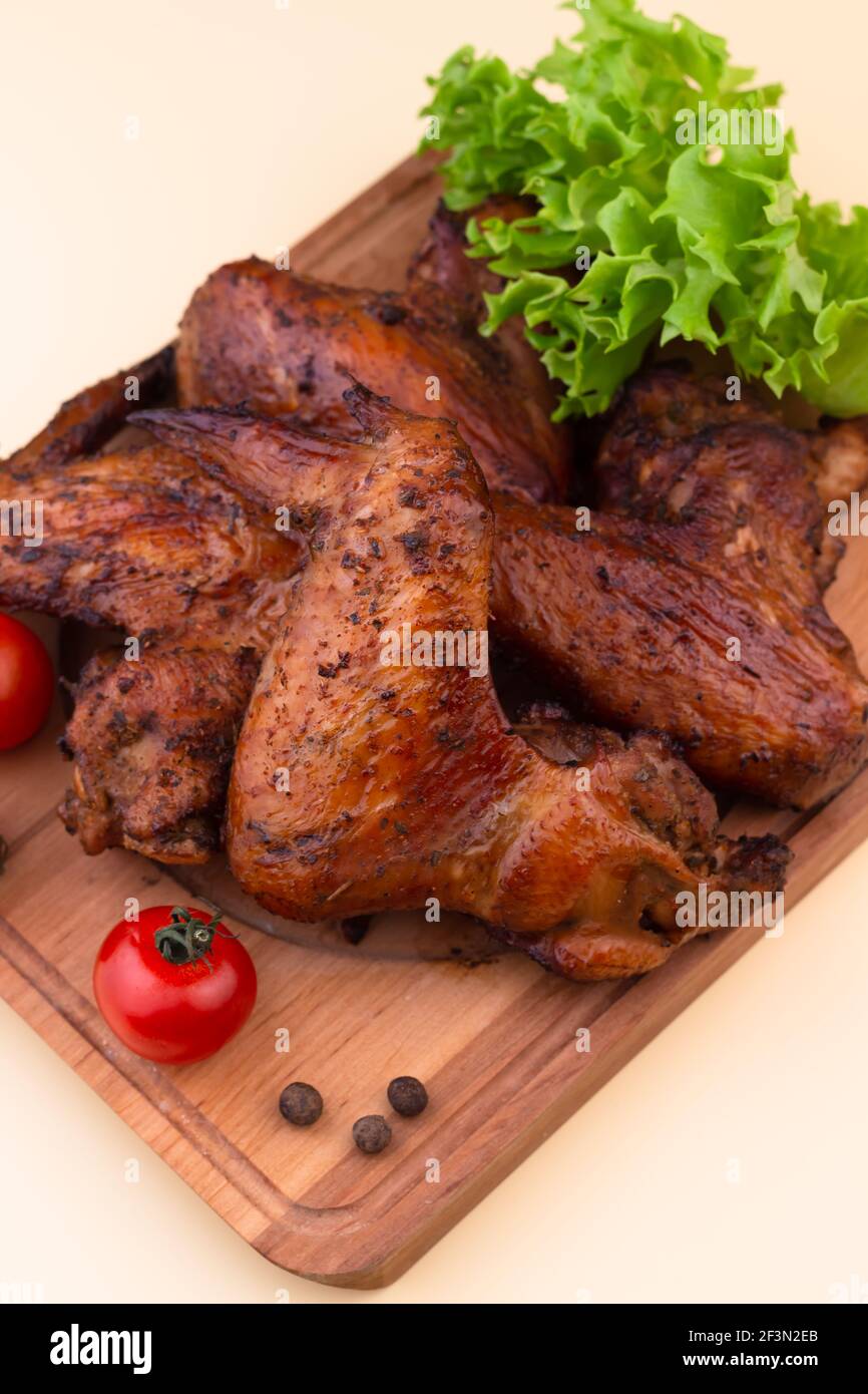 Grilled chicken wings. Lowcarb and highfat food. Menu for carnivore