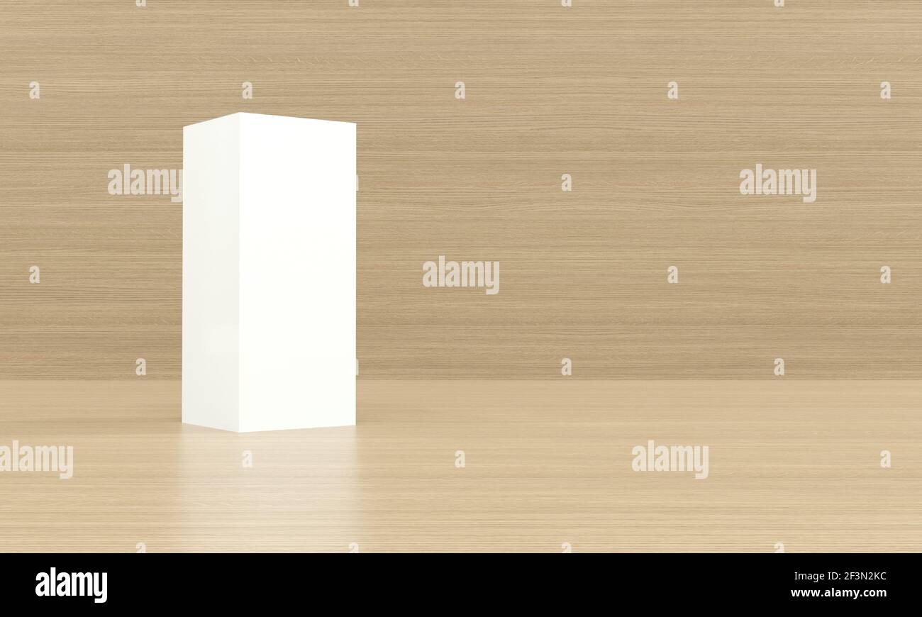 white box packaging on wooden background - 3D rendering Stock Photo - Alamy