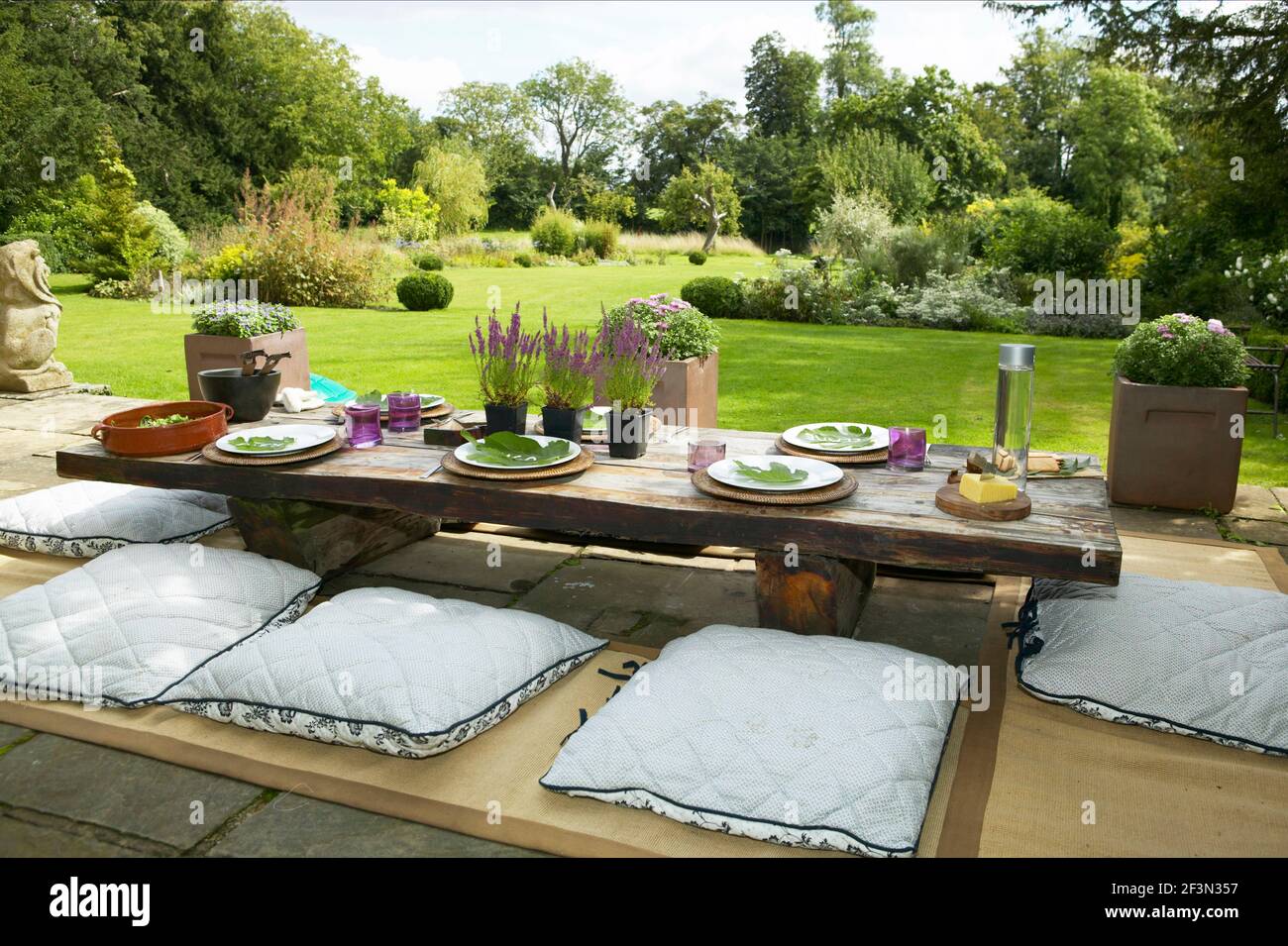 Outdoor luncheon table. Stock Photo