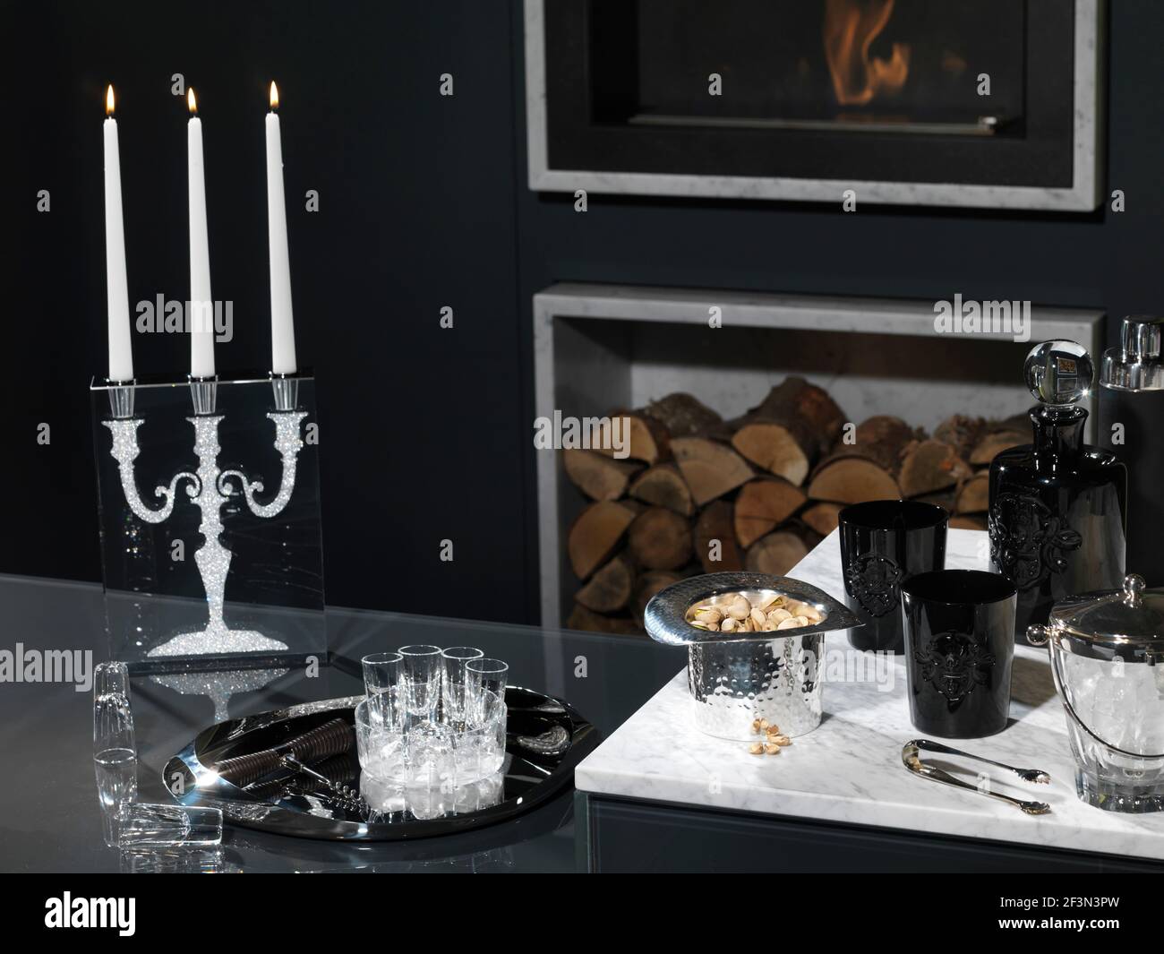 Candelabra and drinks tray Stock Photo Alamy