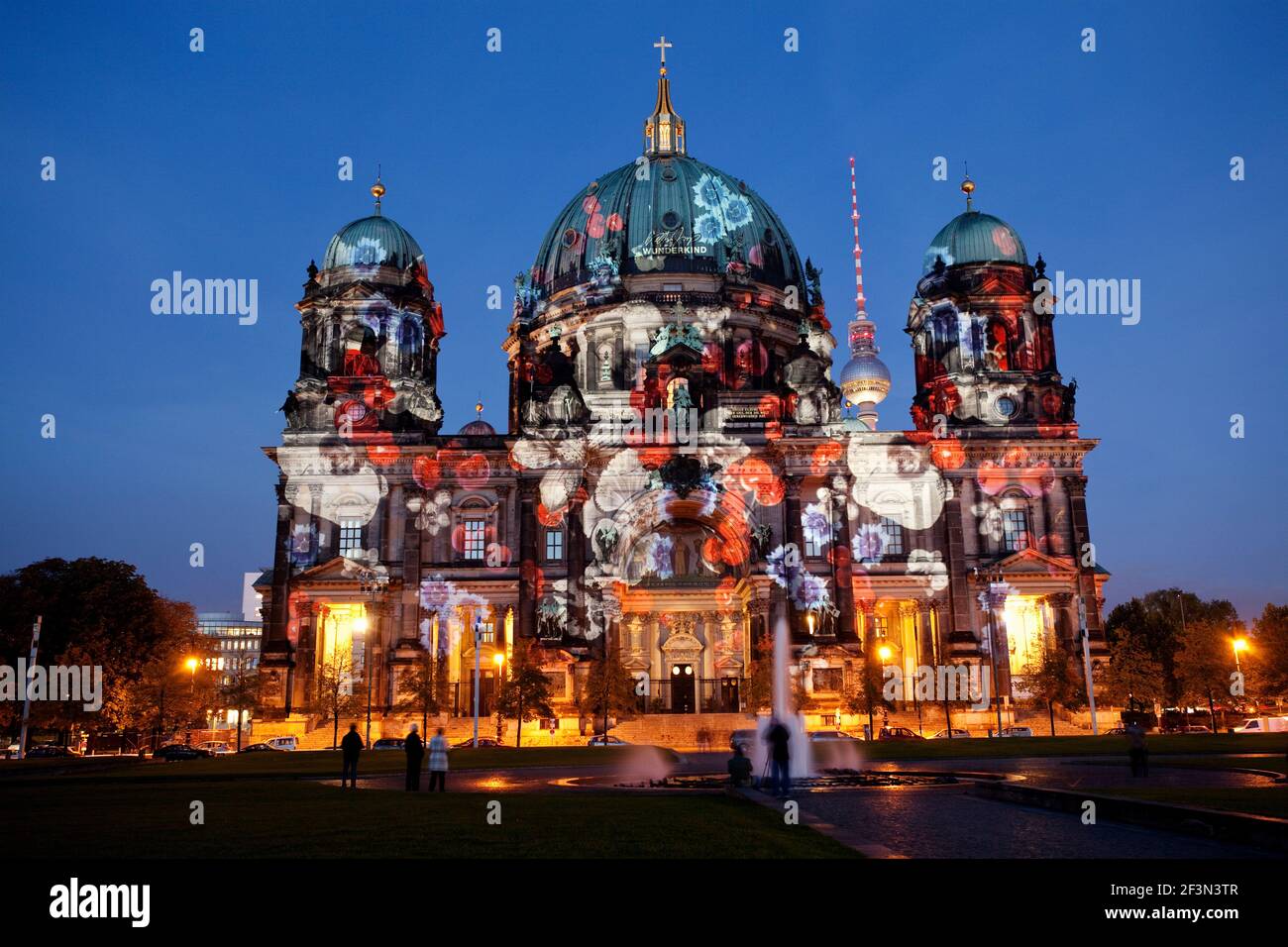 Germany,Berlin, Berlin Cathedral illuminated at night during the Festival of Lights Stock Photo