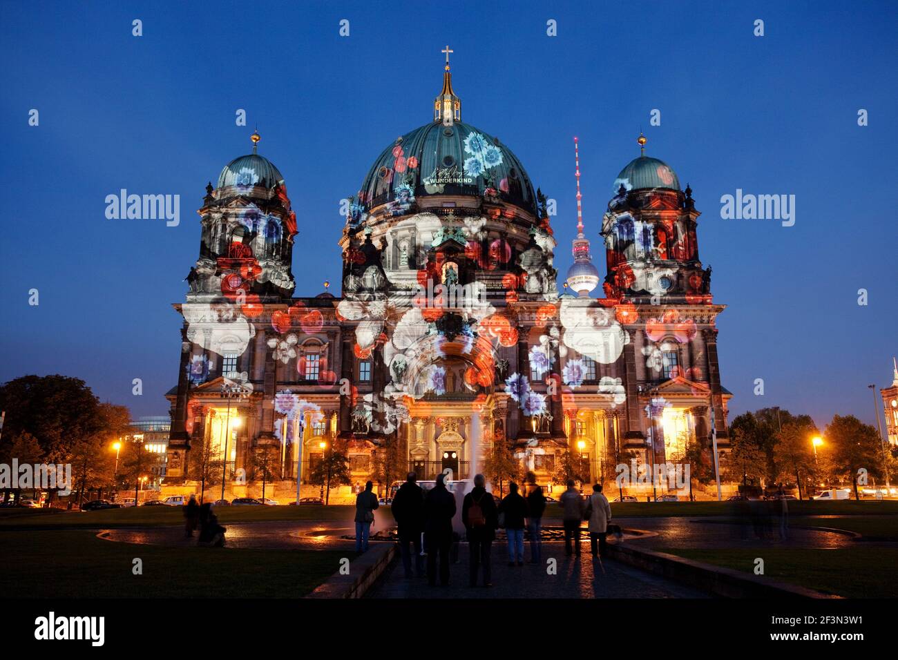 Germany,Berlin, Berlin Cathedral illuminated at night during the Festival of Lights Stock Photo