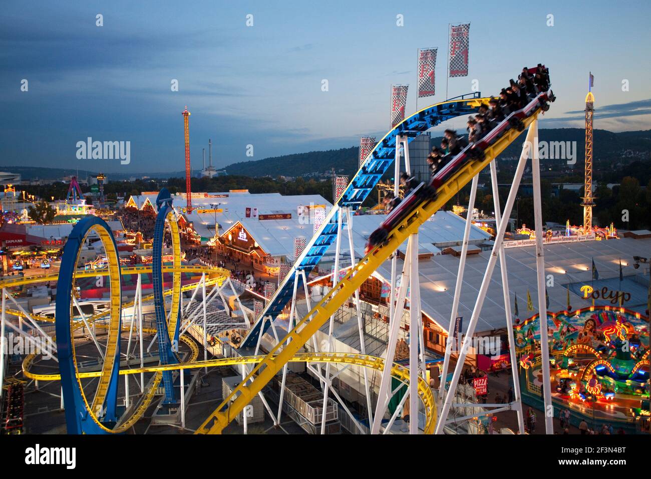 Germany,Cannstatter Wasn, Octoberfest, roller coaster ride Stock Photo