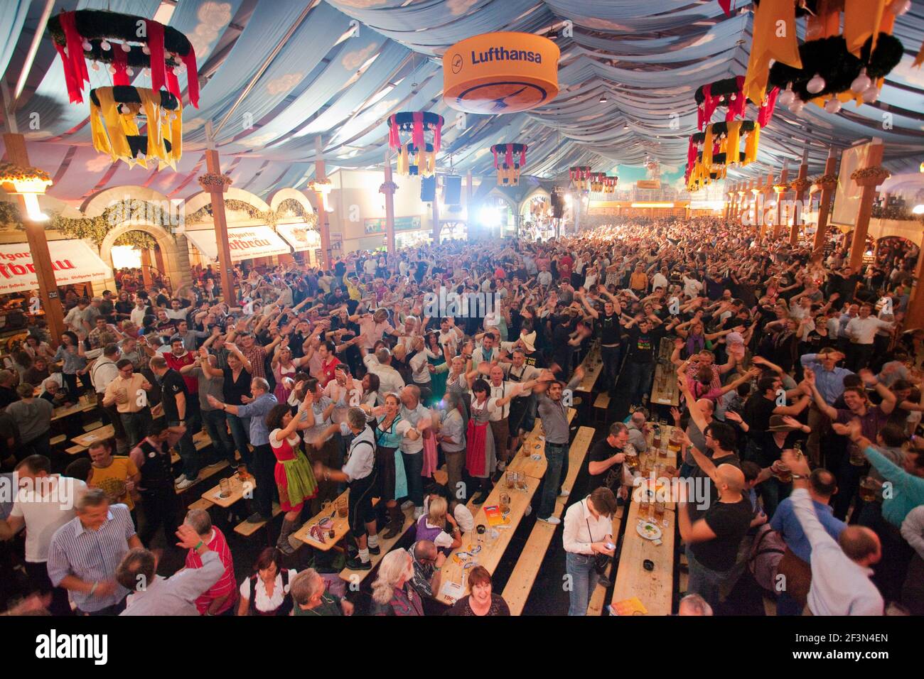 Germany,Cannstatter Wasn, Octoberfest, people in beer tent Stock Photo