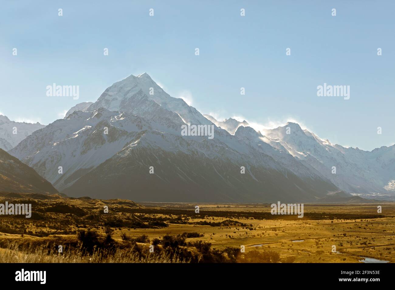 View inside the Aoraki/Mount Cook National Park, from State Highway 80, close to Mount Cook Village Stock Photo