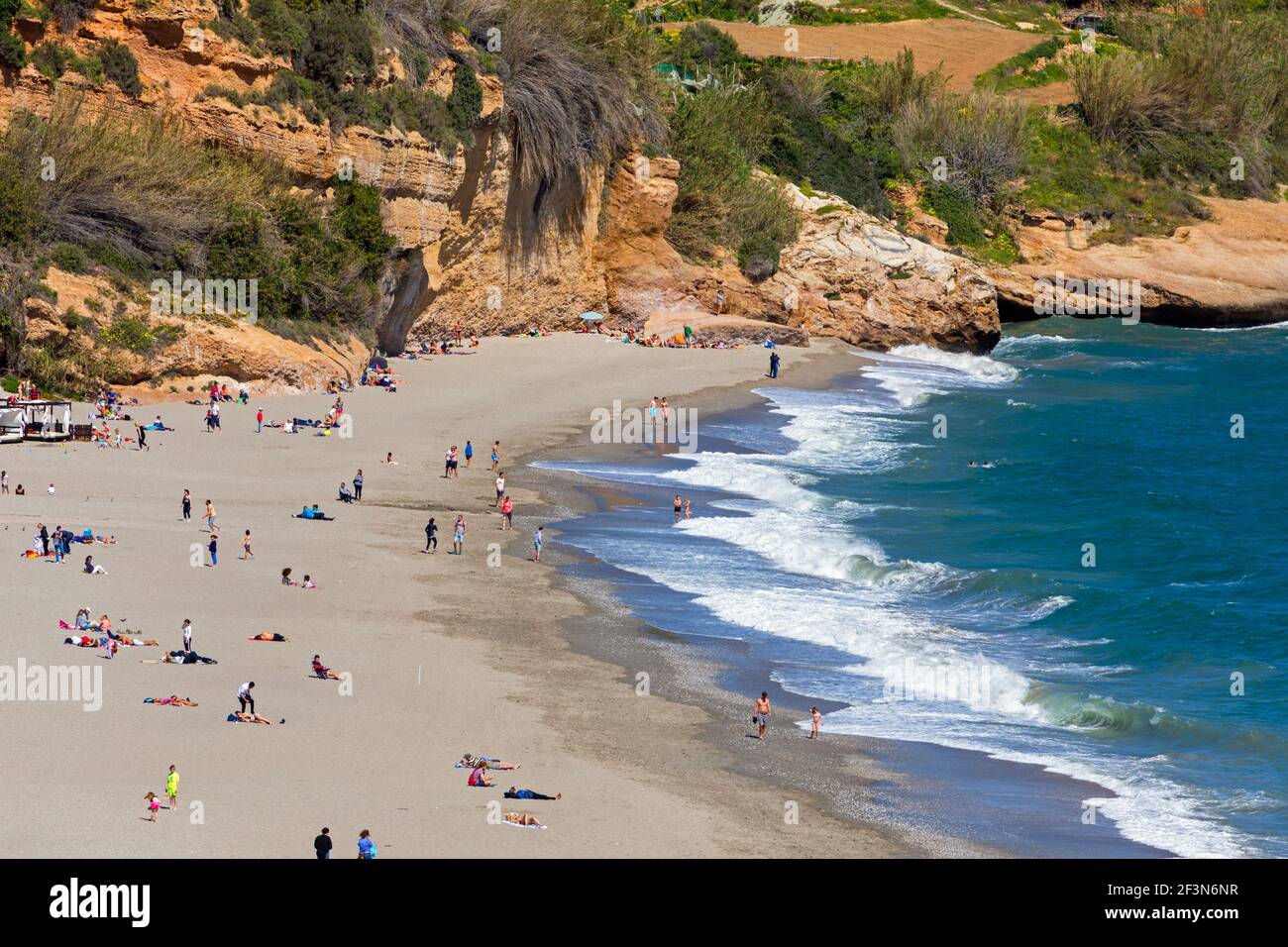 Burriana beach, Nerja, Costa del Sol, Malaga Province, Andalusia, southern Spain. Stock Photo