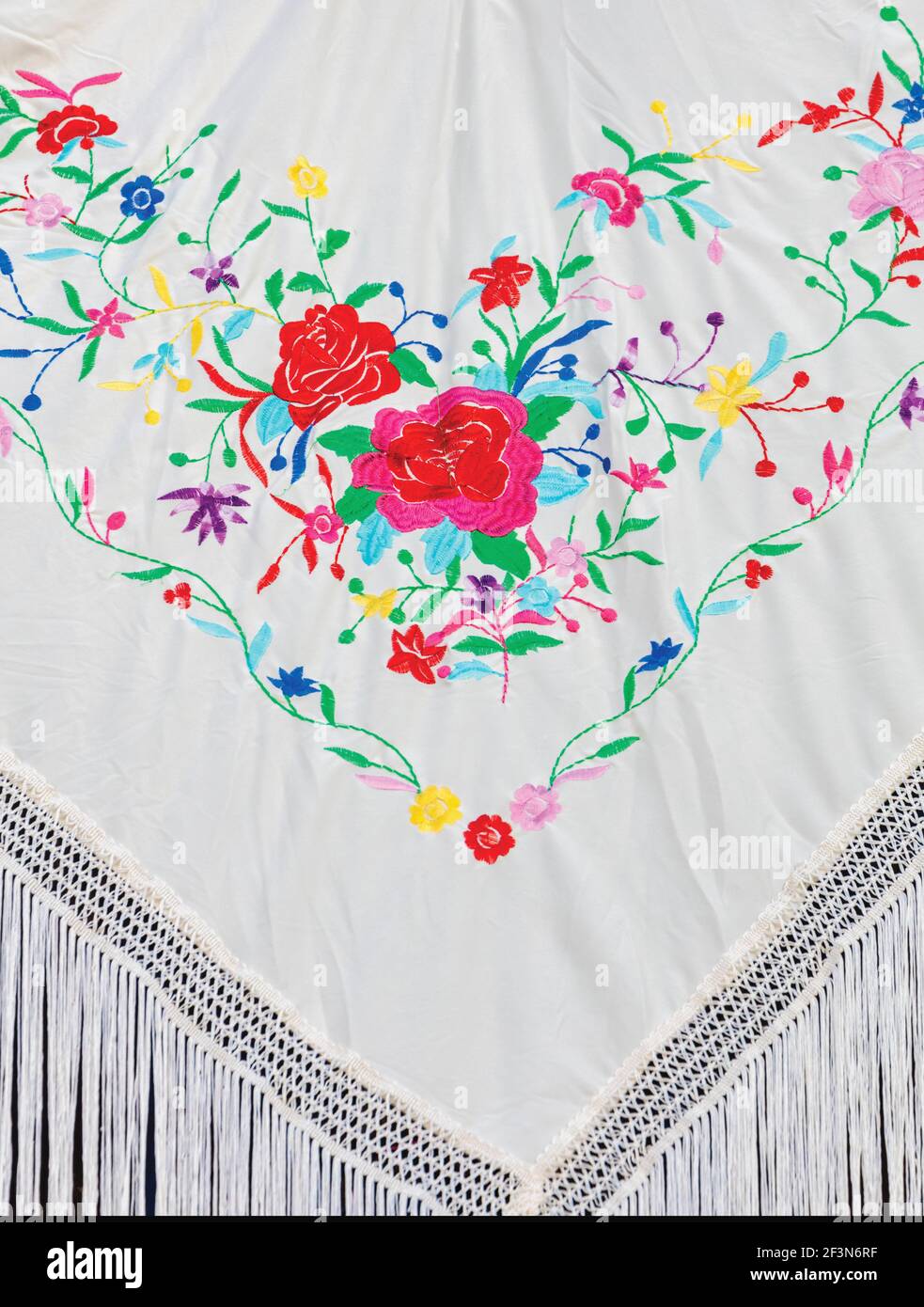 An embroidered shawl.  Ronda, Malaga Province, Andalusia, Spain. Stock Photo
