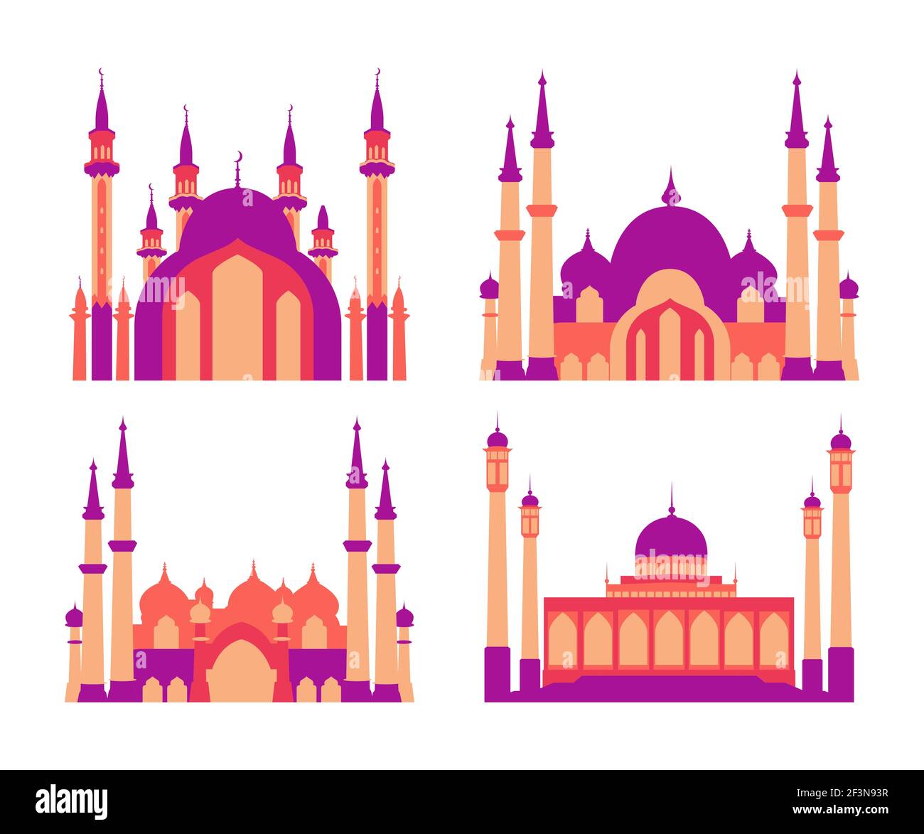 Modern Flat Elegant Islamic Mosque Building collection set vector illustration, Suitable for Diagrams, Map, Infographics, Illustration, And Other Grap Stock Vector