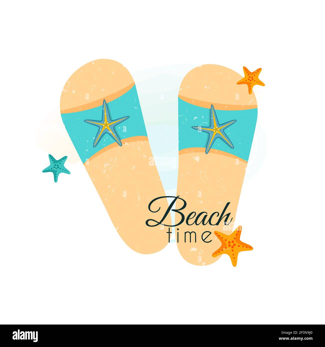Flip flops with seashells and text Beach time. Vector illustration ...