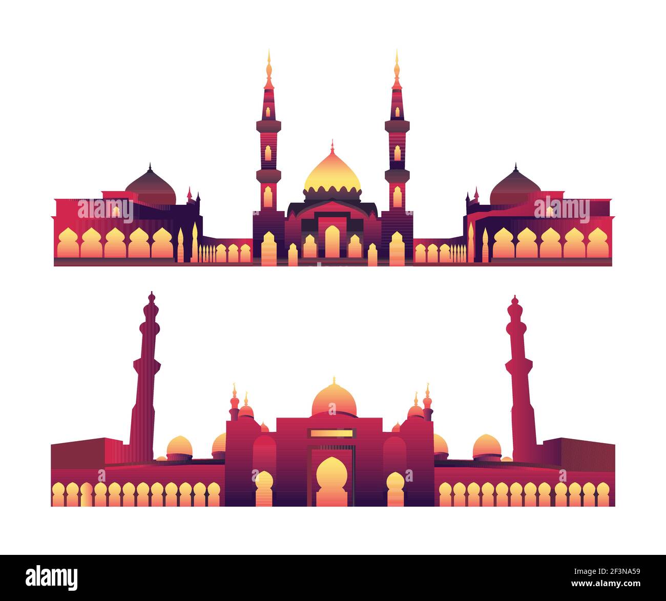 Modern Flat Elegant Islamic Mosque Building. beautiful mosque illustration. Stock Vector