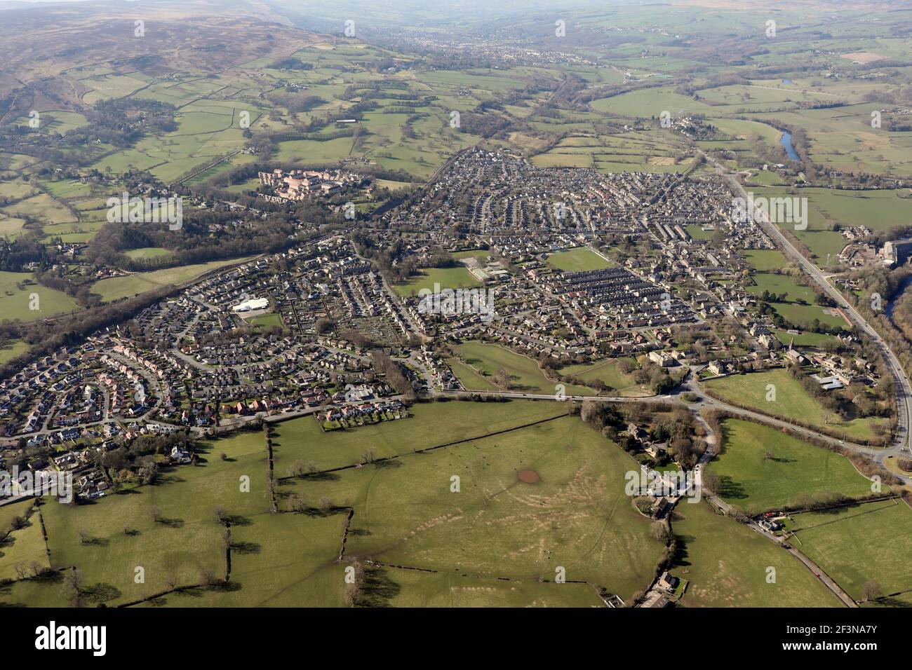 aerial view of Burley in Wharfedale (a village between Otley & Ilkley), Yorkshire Stock Photo
