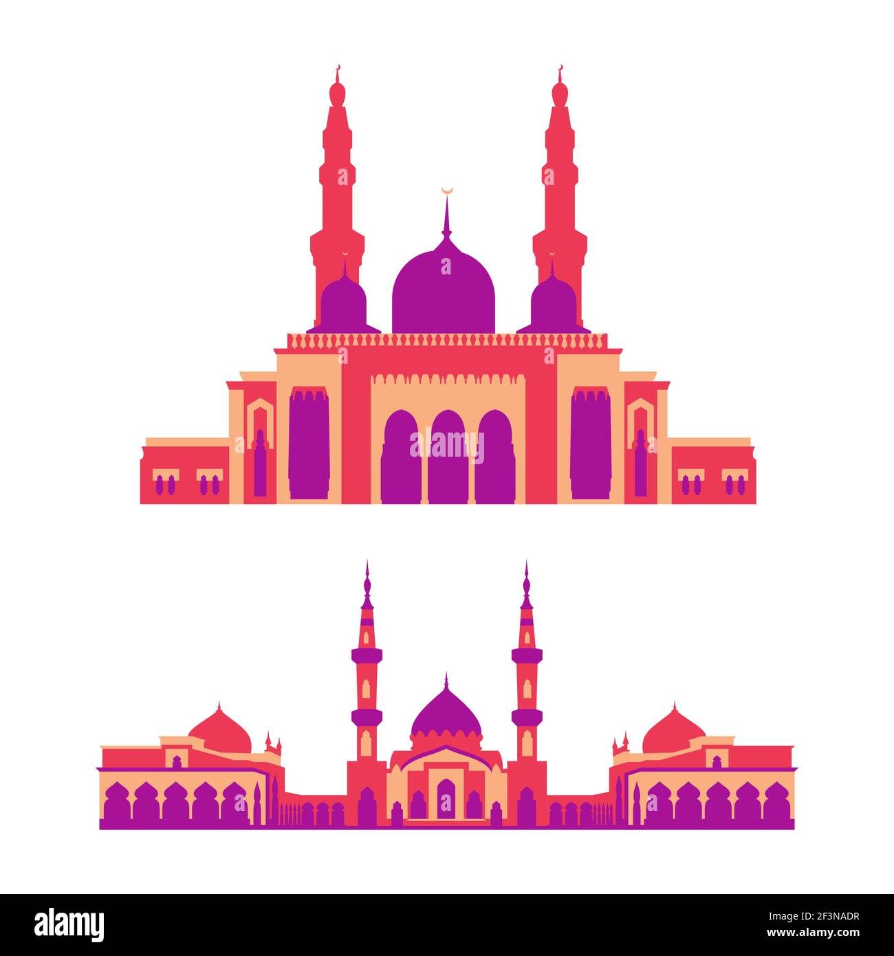 Simple flat style illustration. vector of a mosque collection set illustration. illustration of Ramadan Kareem Stock Vector