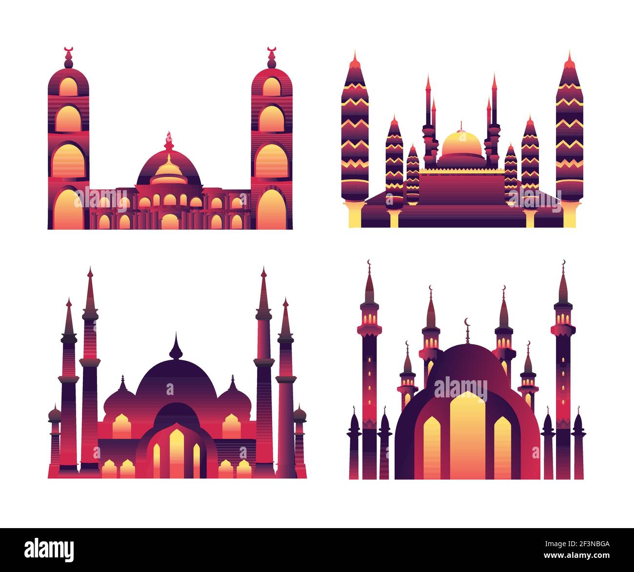 Vector illustration of a mosque collection set. Illustration of a ...