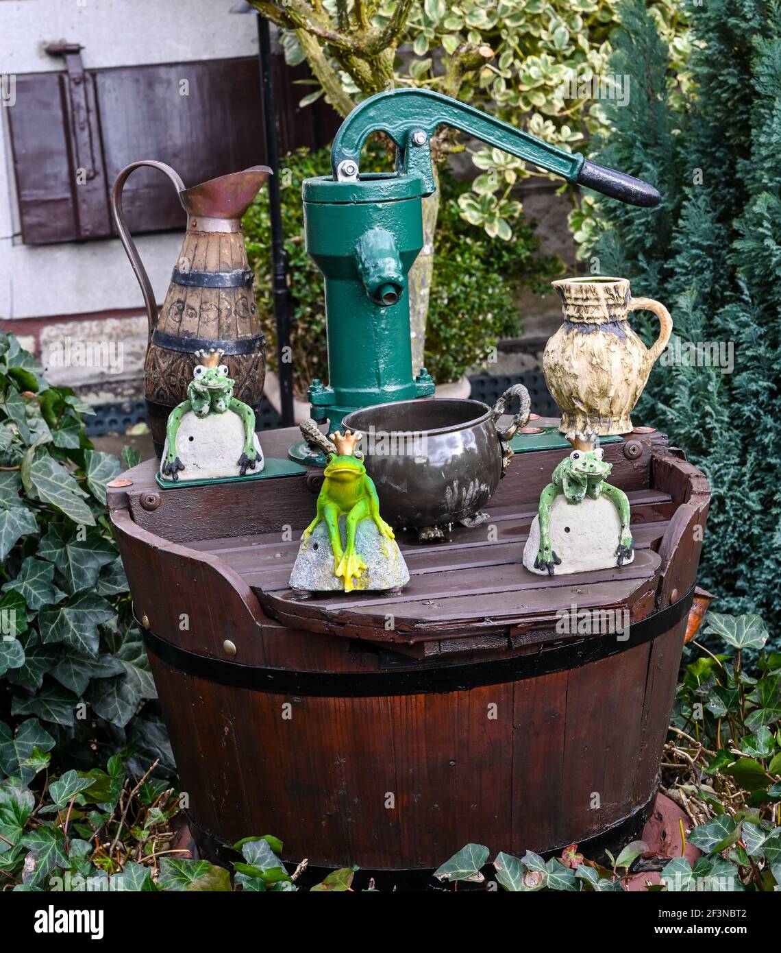 Garden figurines and Fountain  for garden decoration Stock Photo