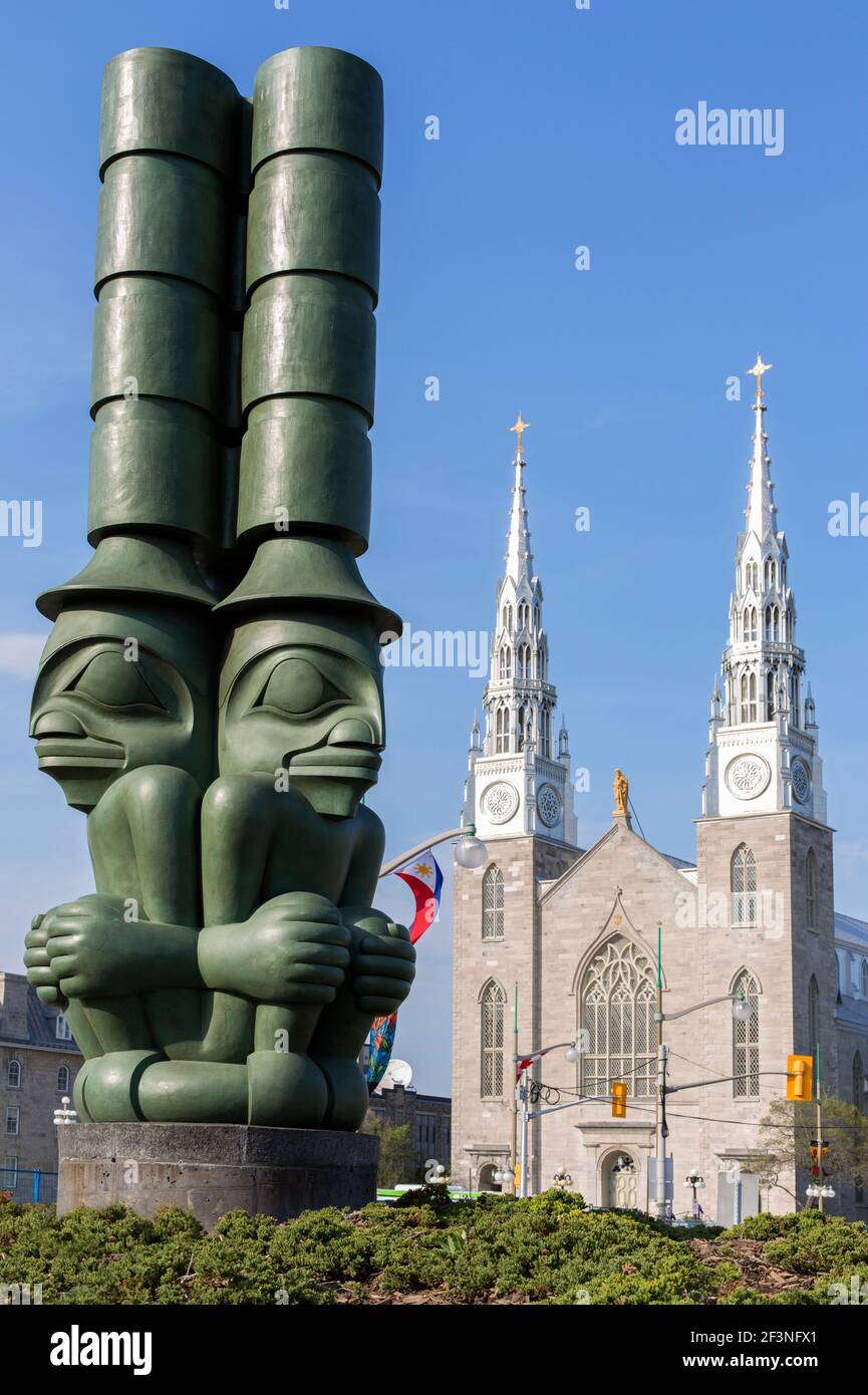 Canada,Ontario,Ottawa,Three Watchmen by Jim Hart, Native sculpture  art work Stock Photo