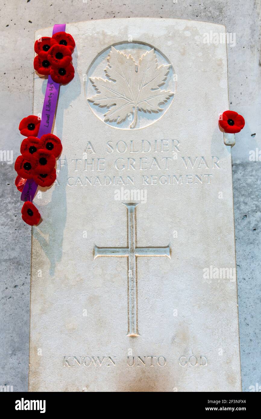 Canada,Ontario,Ottawa,The War Museum, grave marker with poppies Stock Photo