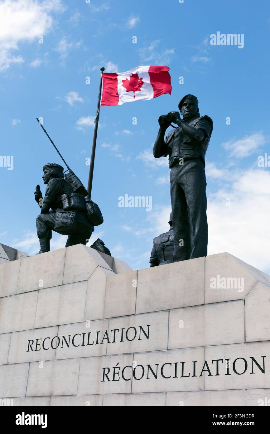 Canada, Ontario, Ottawa, Monument for reconciliation commemorates Canada's role in international peacekeeping and the soldiers, both living and dead. Stock Photo