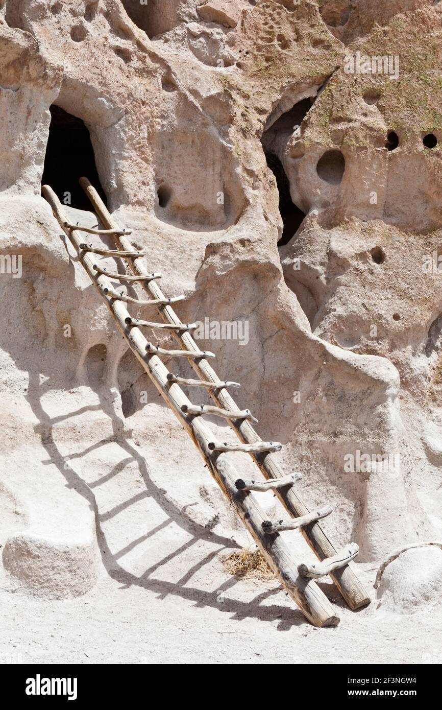 A Pueblo ladder outside a cliff dwelling in Bandelier National Monument