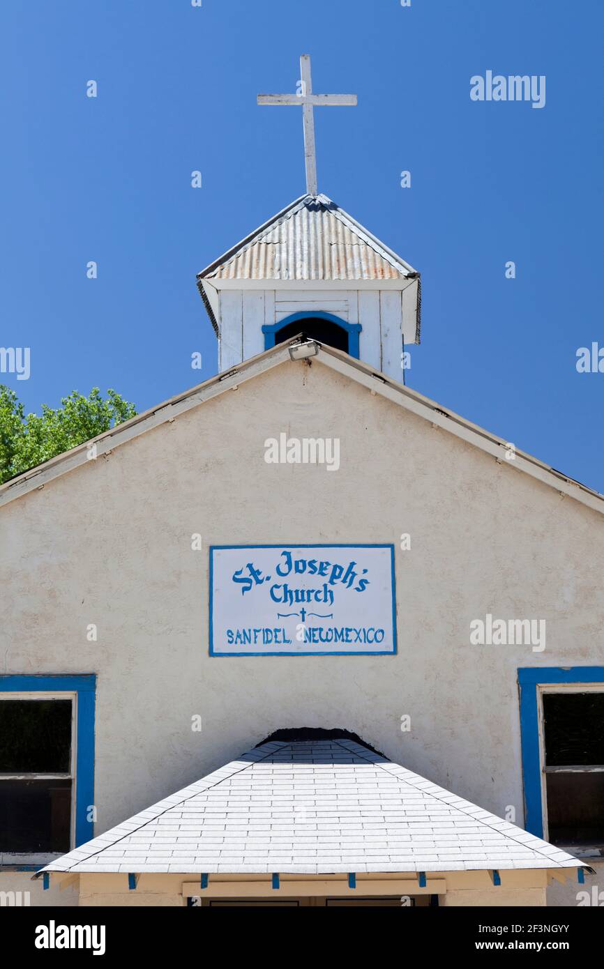 Church steeple, St. Joseph's church, San Fidel, New Mexico, USA. Stock Photo