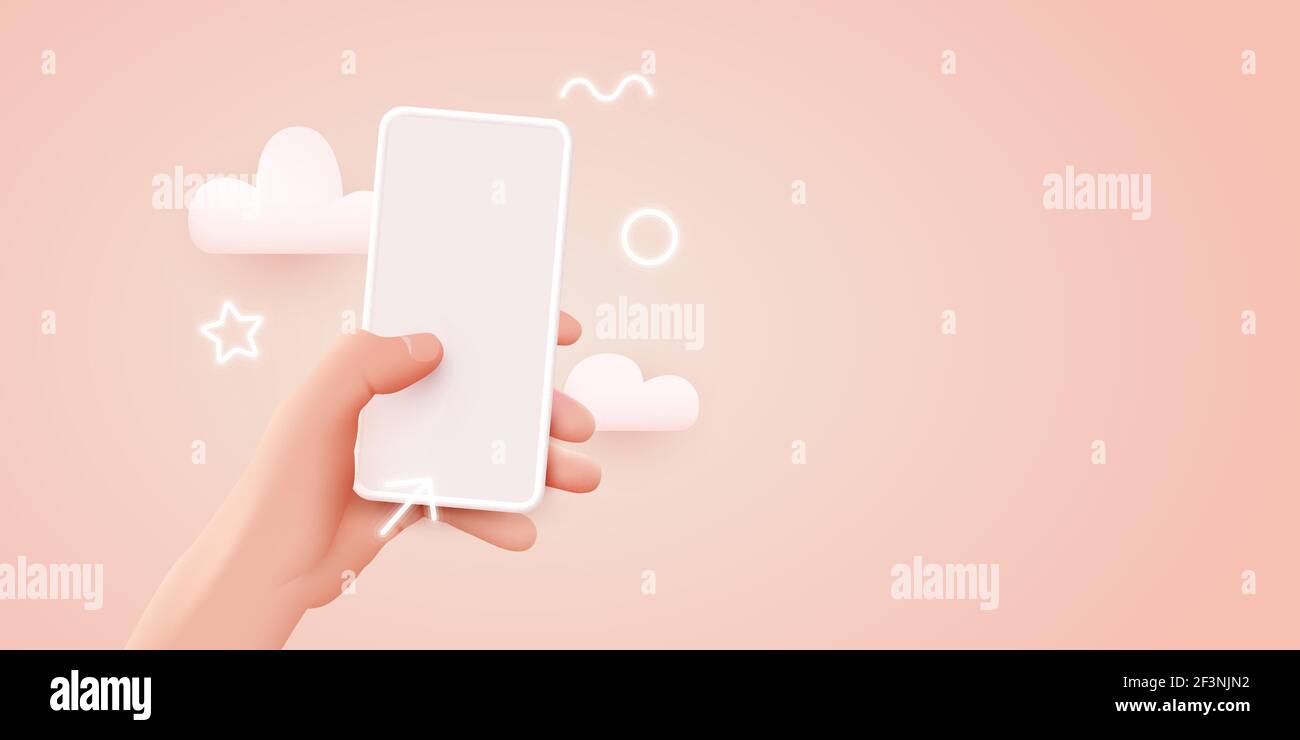 Hand holding mobile smart phone with blank screen. Modern mockup ...