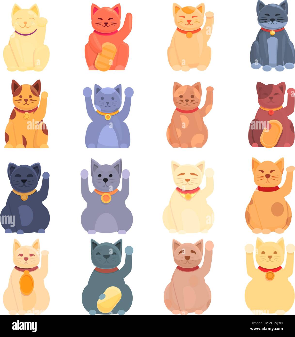 Lucky cat icons set. Cartoon set of lucky cat vector icons for web design Stock Vector