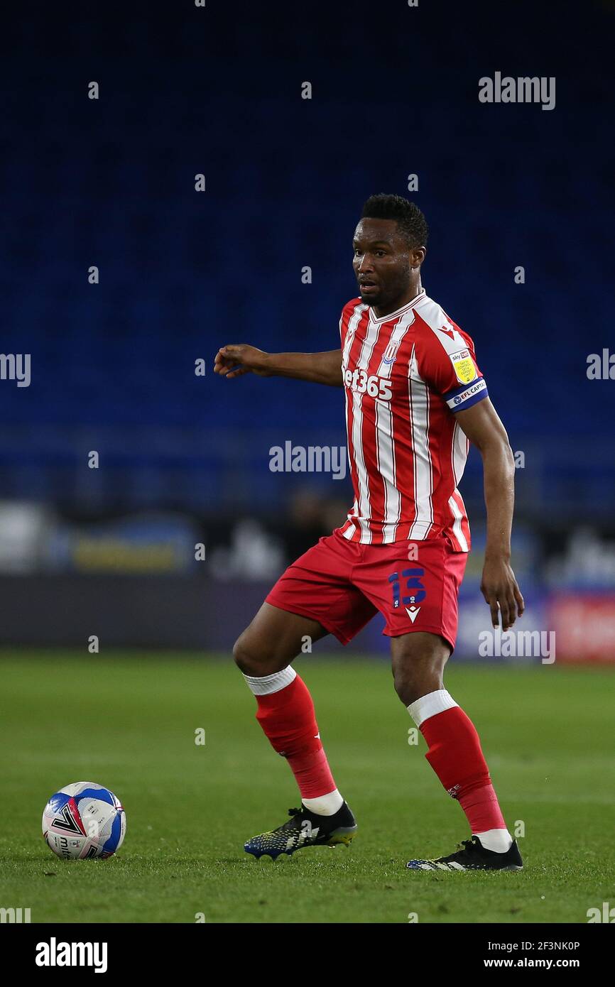 Cardiff, UK. 16th Mar, 2021. John Obi Mikel of Stoke City in action. EFL Skybet championship match, Cardiff city v Stoke City at the Cardiff City Stadium in Cardiff, Wales on Tuesday 16th March 2021. this image may only be used for Editorial purposes. Editorial use only, license required for commercial use. No use in betting, games or a single club/league/player publications. pic by Andrew Orchard/Andrew Orchard sports photography/Alamy Live news Credit: Andrew Orchard sports photography/Alamy Live News Stock Photo