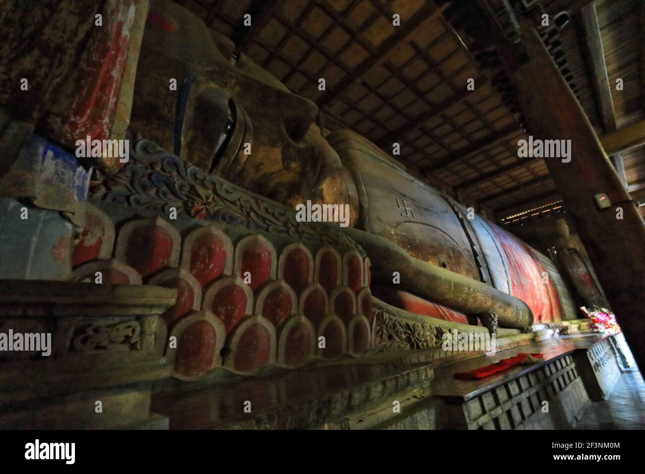 The 34.5m long Reclining Buddha of DafoSi-Great Buddha Temple. Zhangye-Gansu-China-1251 Stock Photo