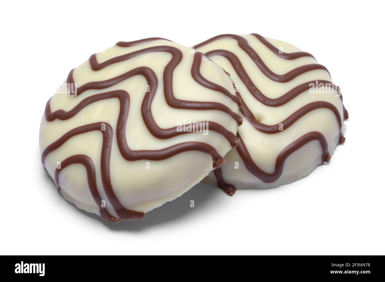 Two Chocolate Dipped Shortbread Cookies Cuot Out. Stock Photo