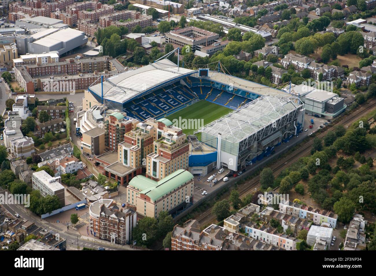 STAMFORD BRIDGE STADIUM, London. Aerial view. Home of Chelsea Football Club. Photographed in August 2006. Stock Photo