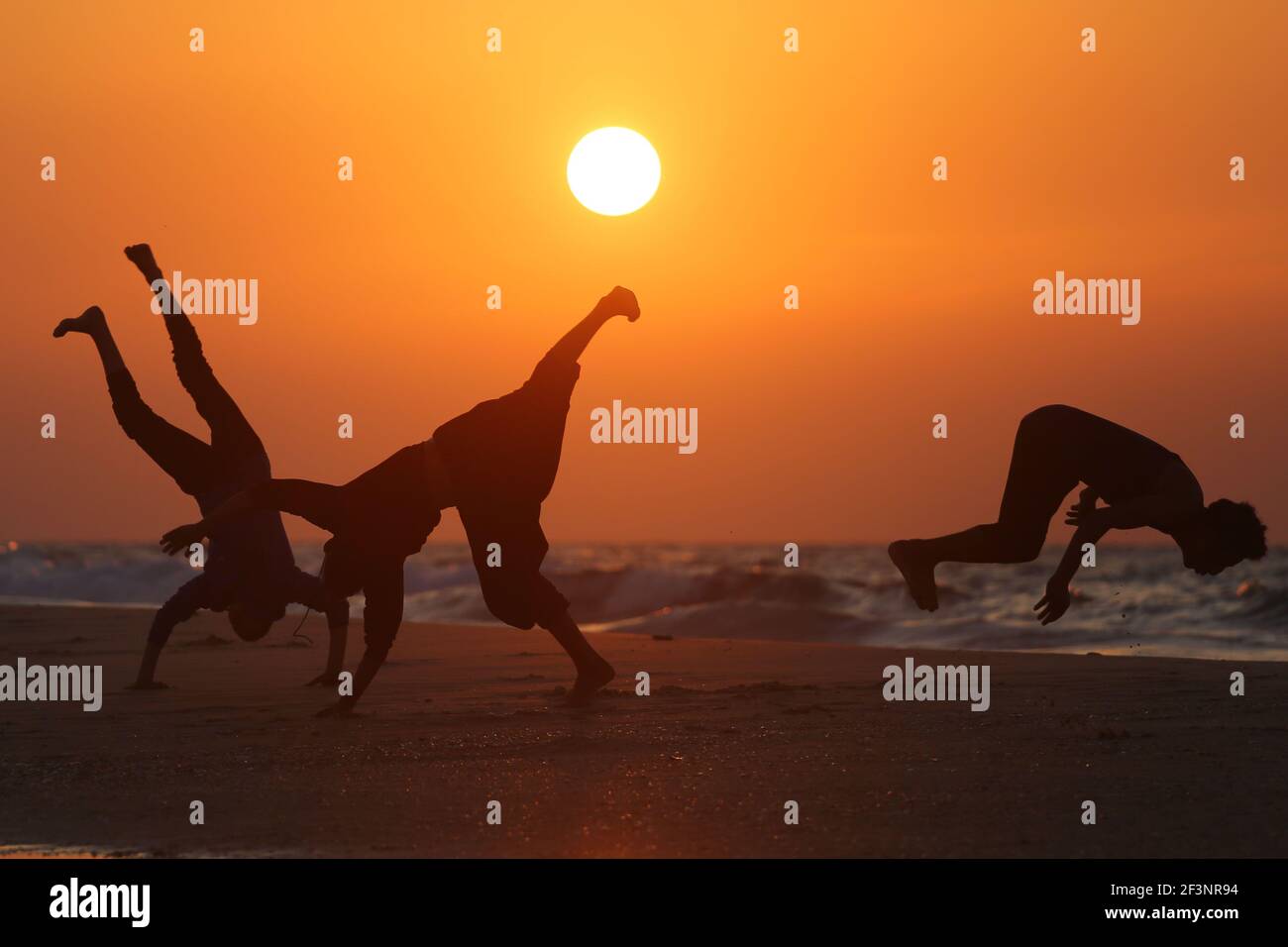 Palestinian Youth Practice Parkour in Gaza Stock Photo