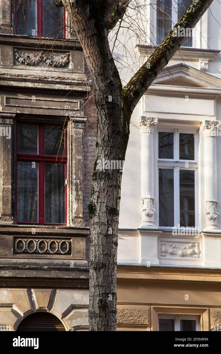 Town houses, historic houses, terraced rental properties in Berlin. City apartment buildings
