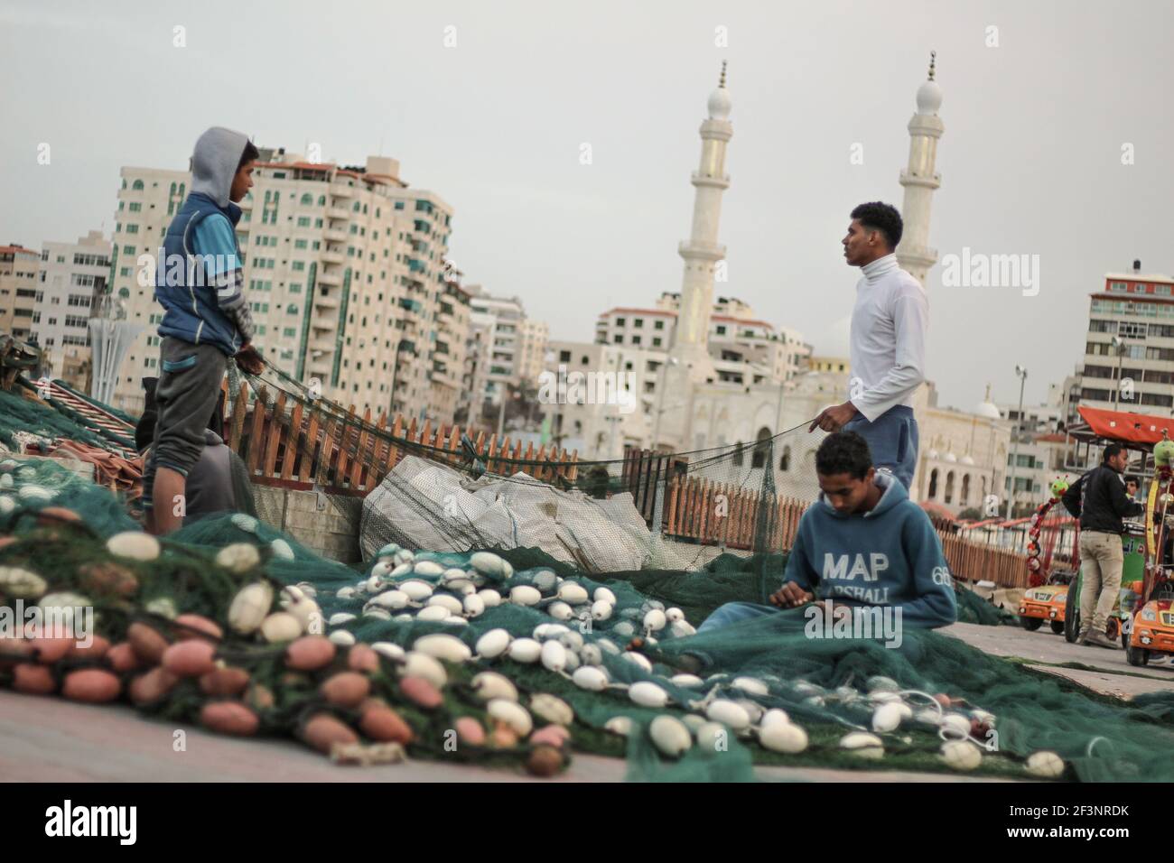 Daily life Palestinian fisherman in Gaza Stock Photo
