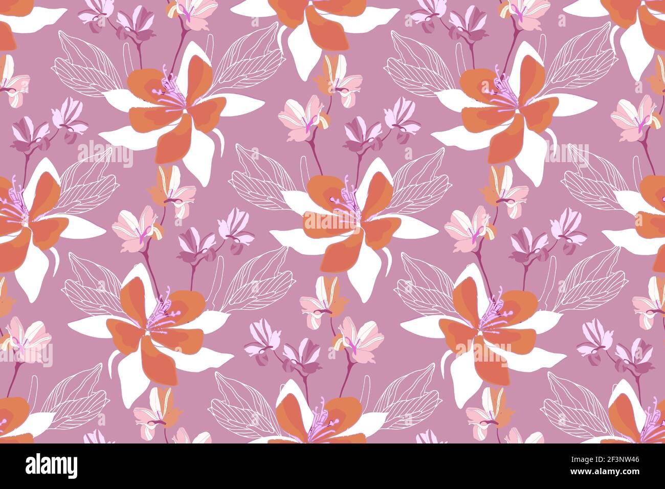 Floral vector seamless pattern. Vector flowers isolated on a purple ...