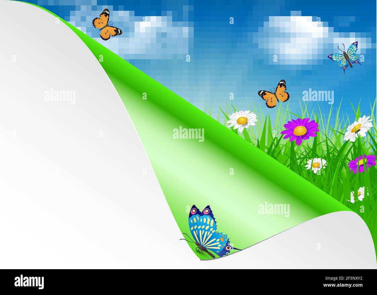 Spring background with sky, flowers, grass Stock Vector Image & Art - Alamy
